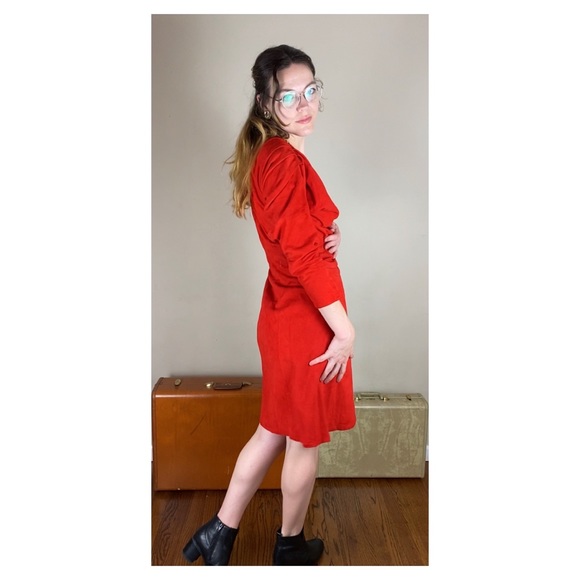 Vintage Suede Red Wrap Dress - Picture 3 of 10
